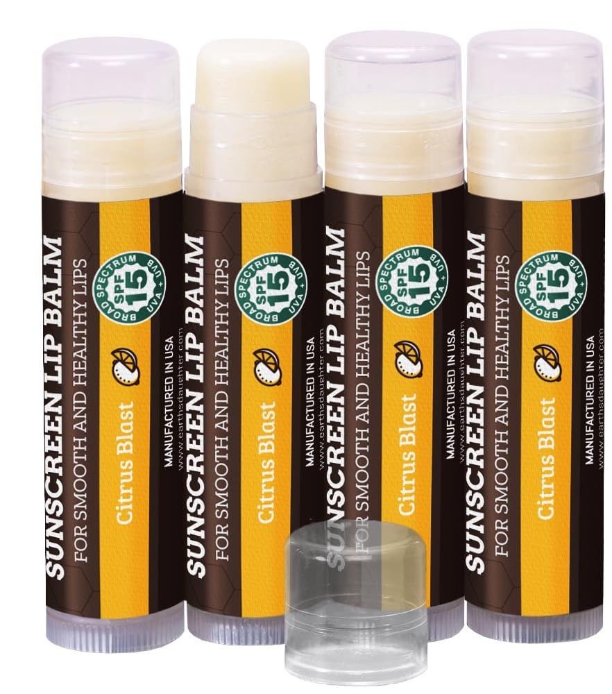 Earth's Daughter USDA Organic Lip Balm 6-Pack - Fruit Flavors, Beeswax, Coconut Oil, Vitamin E - Best Lip Repair Chapstick for Dry Cracked Lips - Moisturizing Lip Care