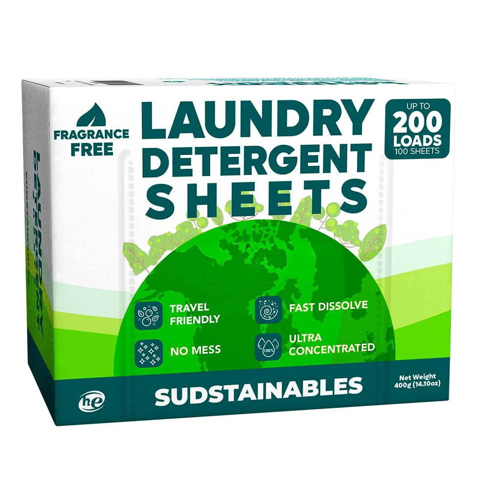 Sudstainables Laundry Detergent Sheets 200 Loads – Dissolvable Laundry Sheet for Washing Machines, Compact Alternative to Liquid & Powder Detergent, Travel-Friendly Soap | Fresh Linen