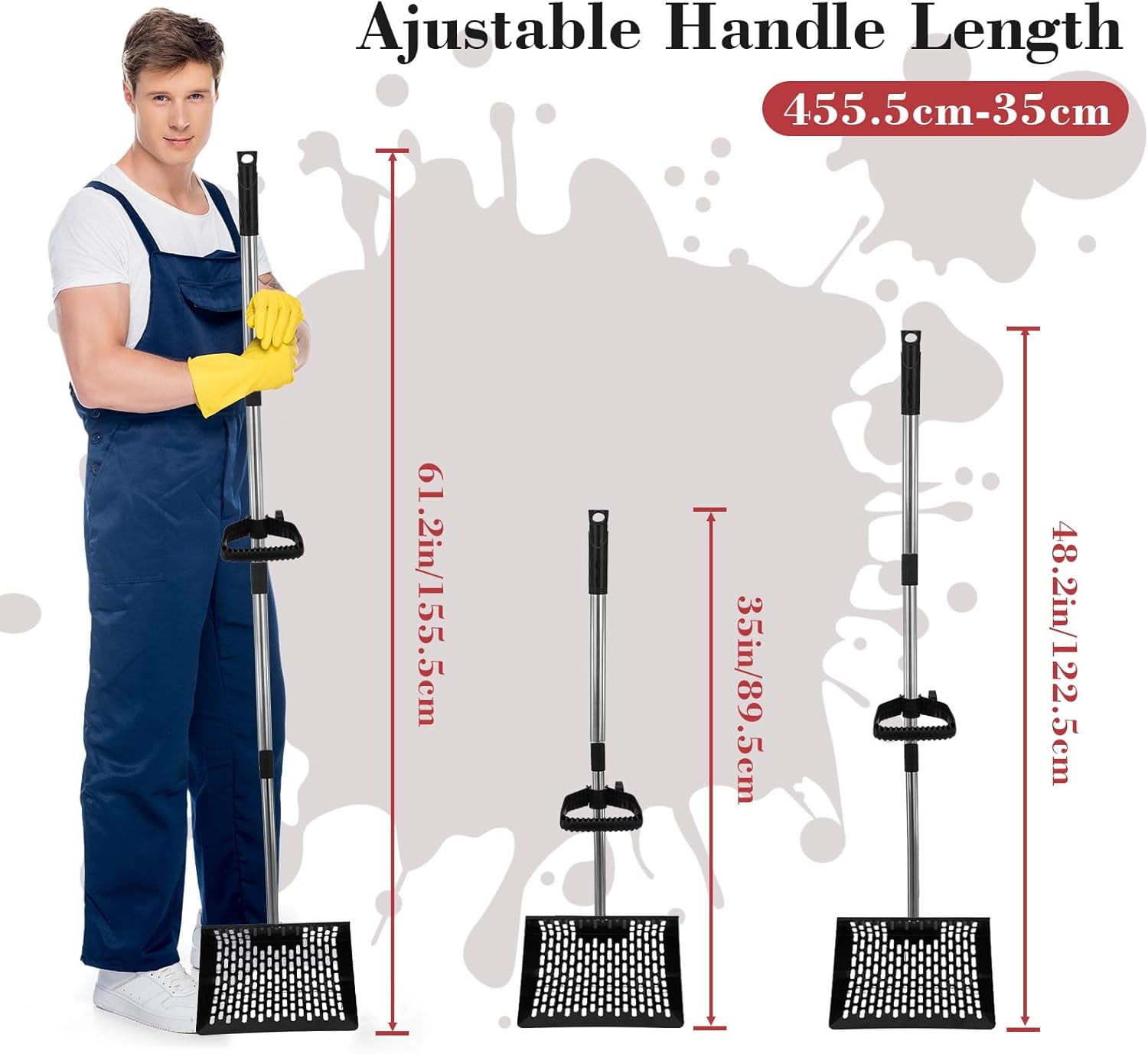 Chicken Poop Scooper and Rack 2-in-1 10'' Metal Coop with 35" to 61" Adjustable Handle, Litter Sifting Shovel Cleaning Tools for Chicken Coop Run,Chicken Coops and Animals House