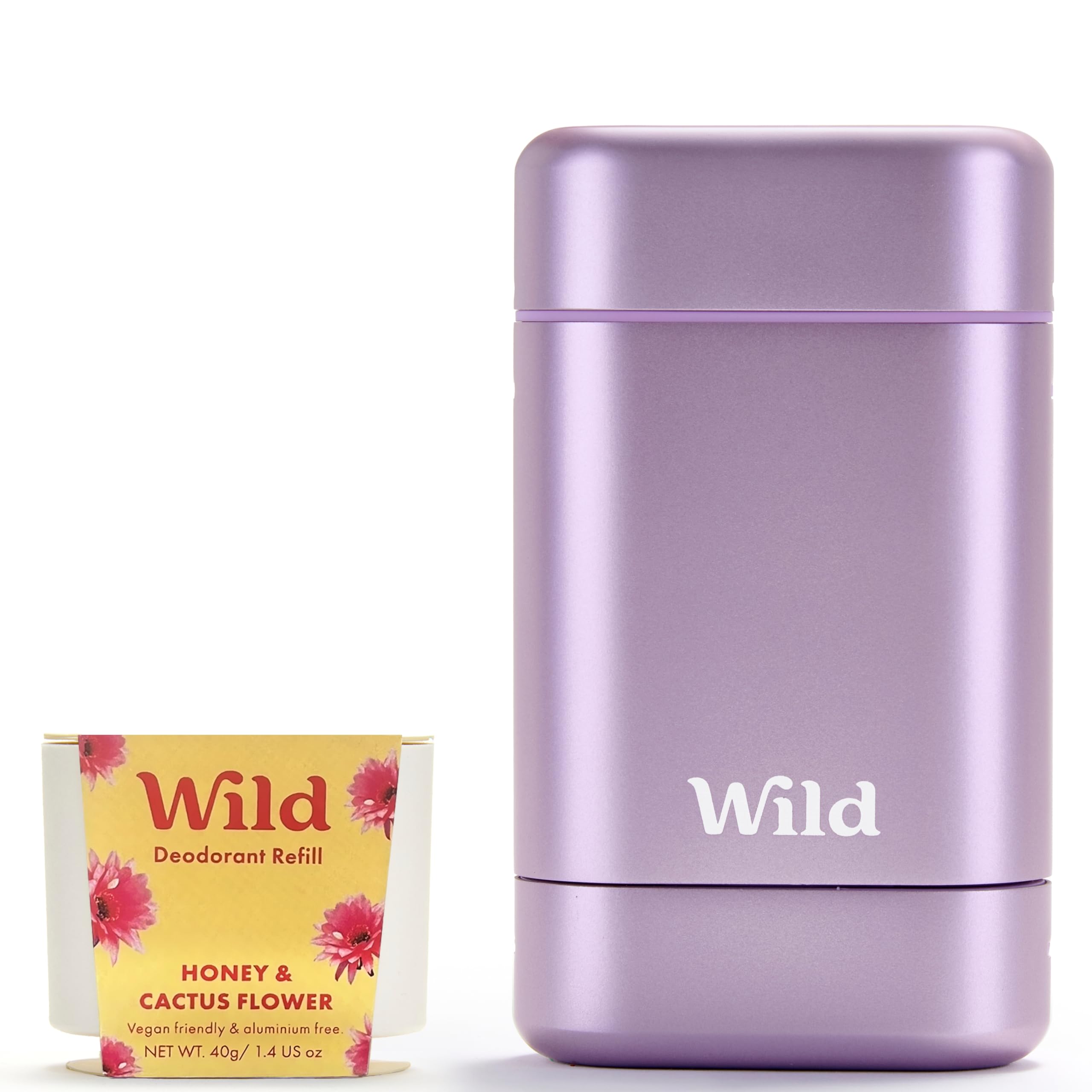 Wild - Purple Case with Refill Variety Pack - Refillable Deodorant - Aluminum Free - Includes Fresh Cotton & Sea Salt, Cherry Blossom and Coconut & Vanilla Scents - Vegan