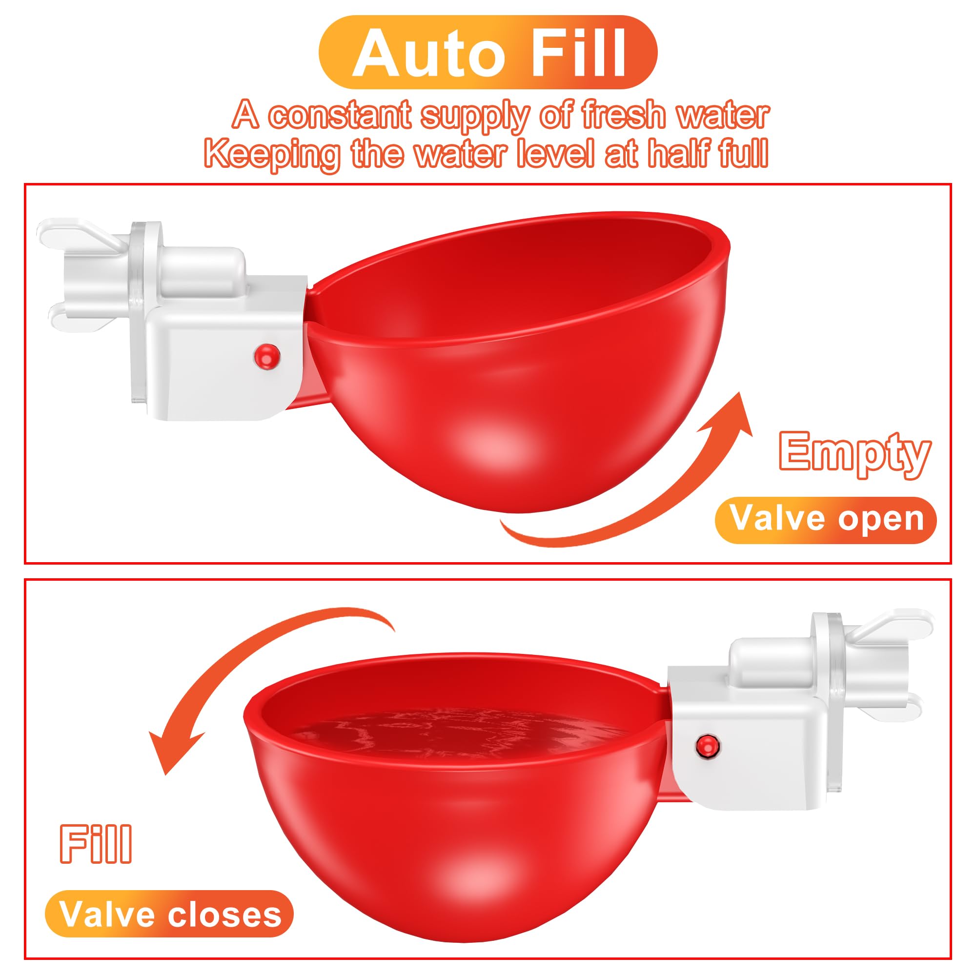 Chicken Waterer Cups, 6 Pack Automatic DIY Chicken Water Cups with 3/8'' Hole Saw
