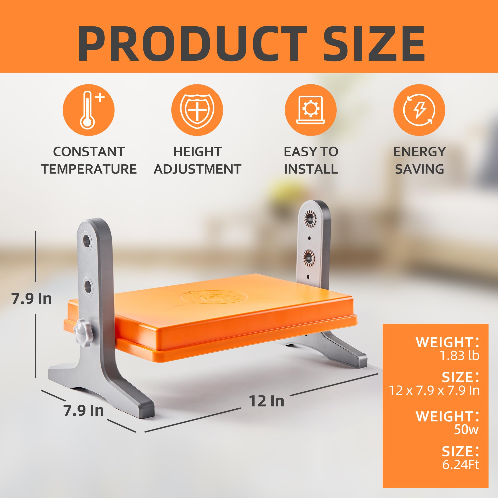 Chick Brooder Heater Plate – 12" x 8" Adjustable Height & Temperature Poultry Warmer for Up to 10 Chicks, Brooder Heating Plate for Chicks and Ducklings, Orange