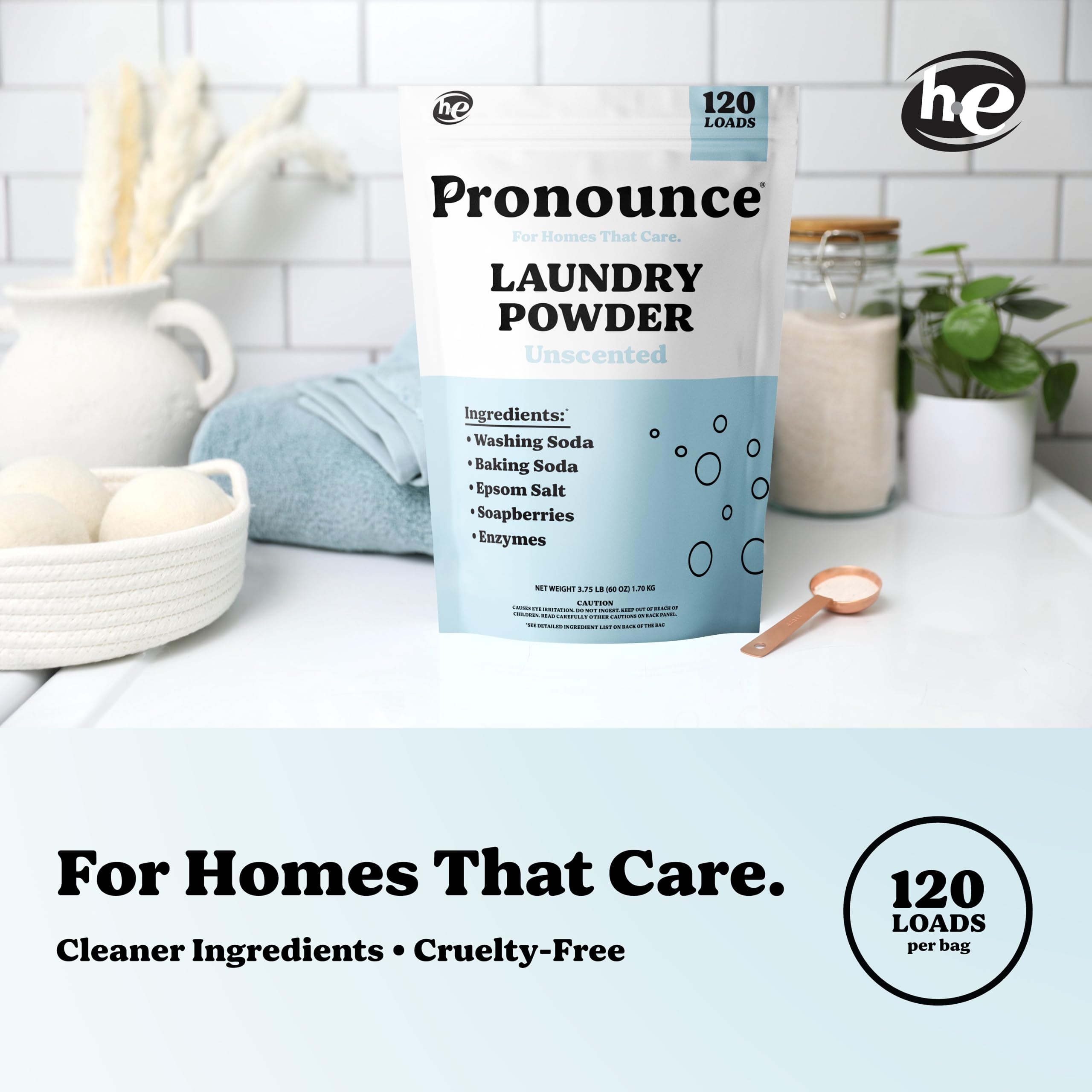 Pronounce Laundry Detergent Powder Alternative | Cleaner Ingredients. Safer for Sensitive Skin. Stain + Smell Fighting. With Essential Oils. HE Safe - 120 Loads (Lemon).