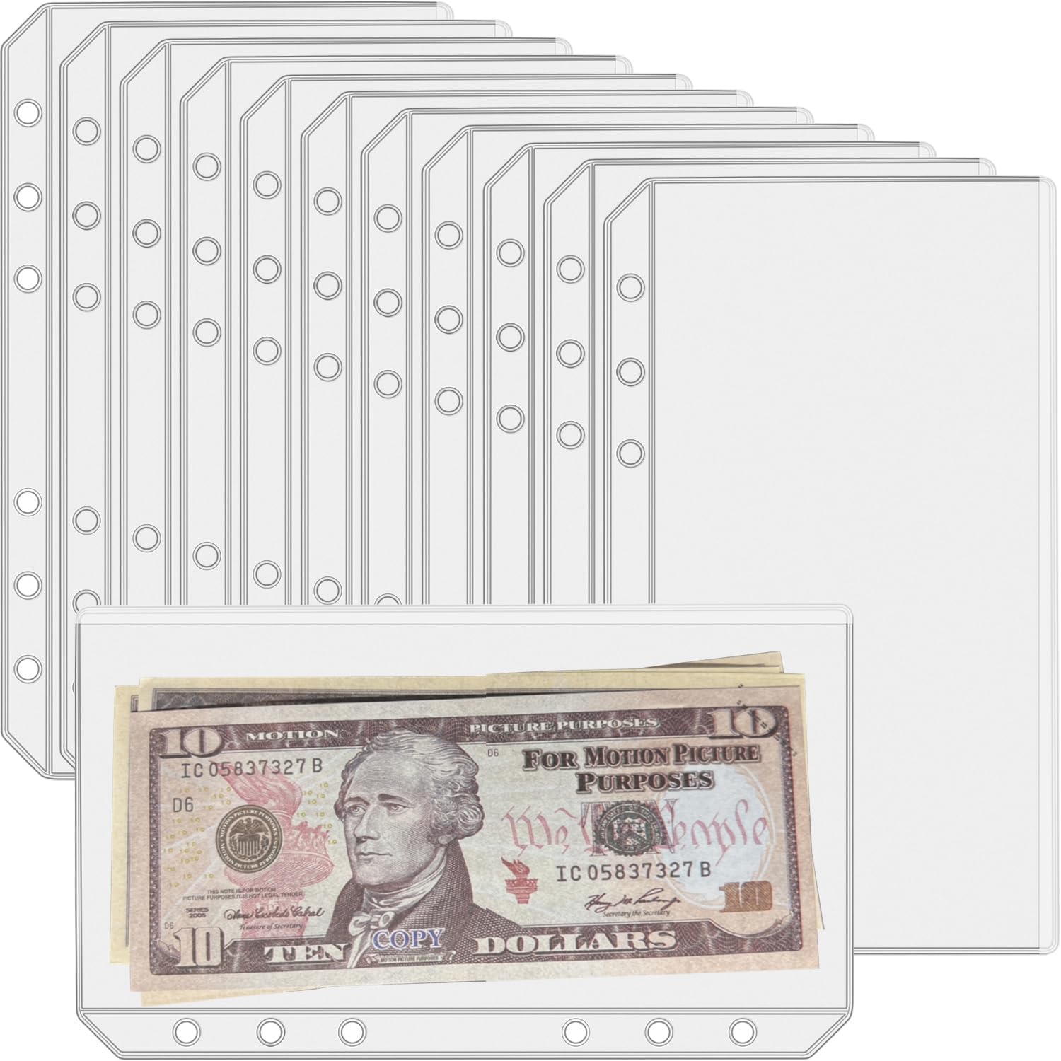 12PCS A6 Binder Pockets with No Zippers, Zipless Budget Envelopes for the Cash System, A6 Binder Pouch for 6 Ring Binder, Money Folder Organizer, Clear PVC Savings Challenges Envelopes, 12PCS.