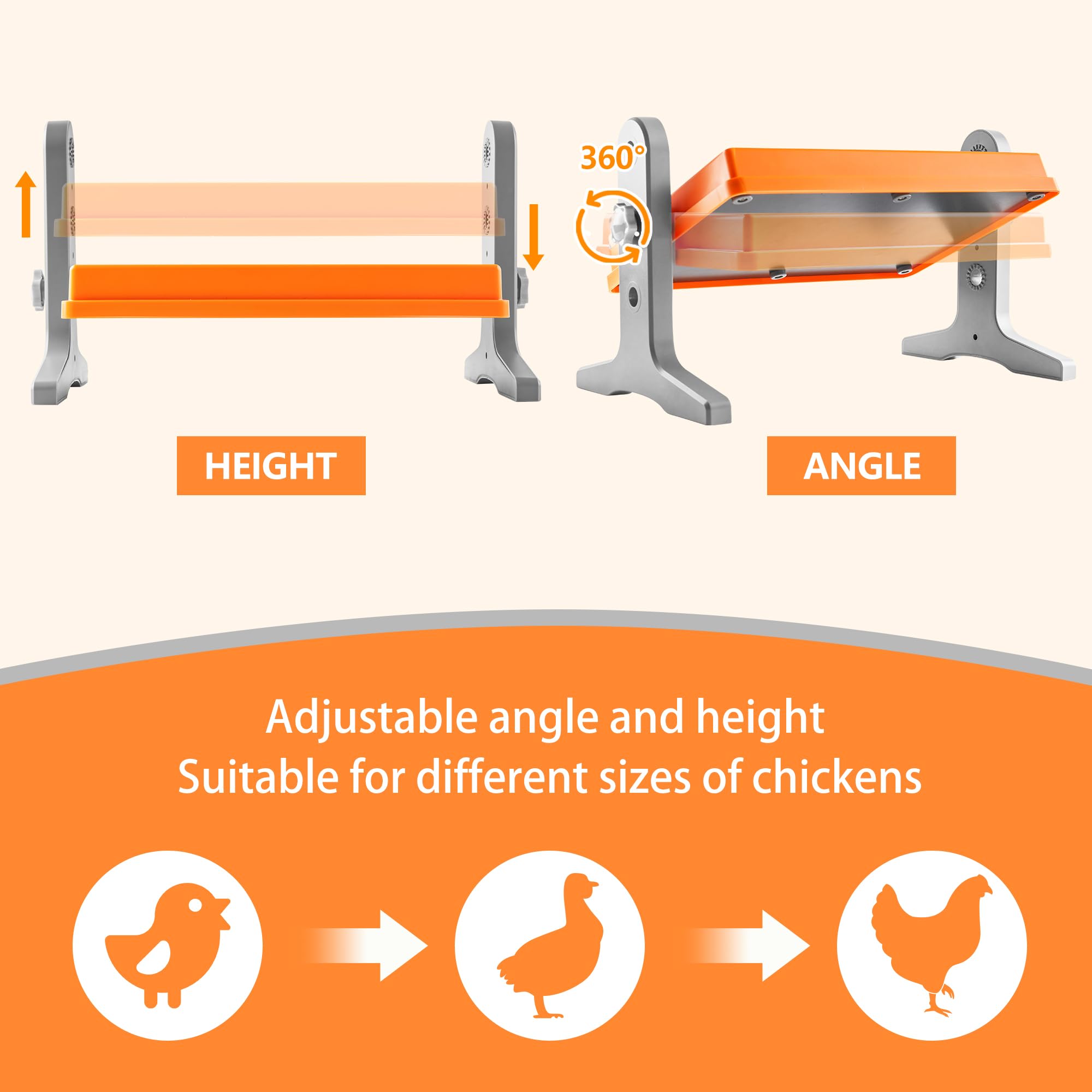 Chick Brooder Heater Plate – 12" x 8" Adjustable Height & Temperature Poultry Warmer for Up to 10 Chicks, Brooder Heating Plate for Chicks and Ducklings, Orange
