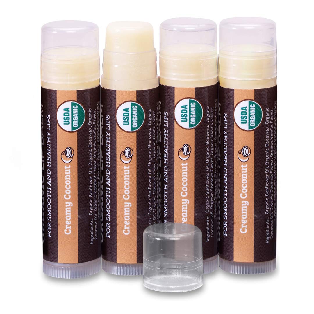 Earth's Daughter USDA Organic Lip Balm 6-Pack - Fruit Flavors, Beeswax, Coconut Oil, Vitamin E - Best Lip Repair Chapstick for Dry Cracked Lips - Moisturizing Lip Care