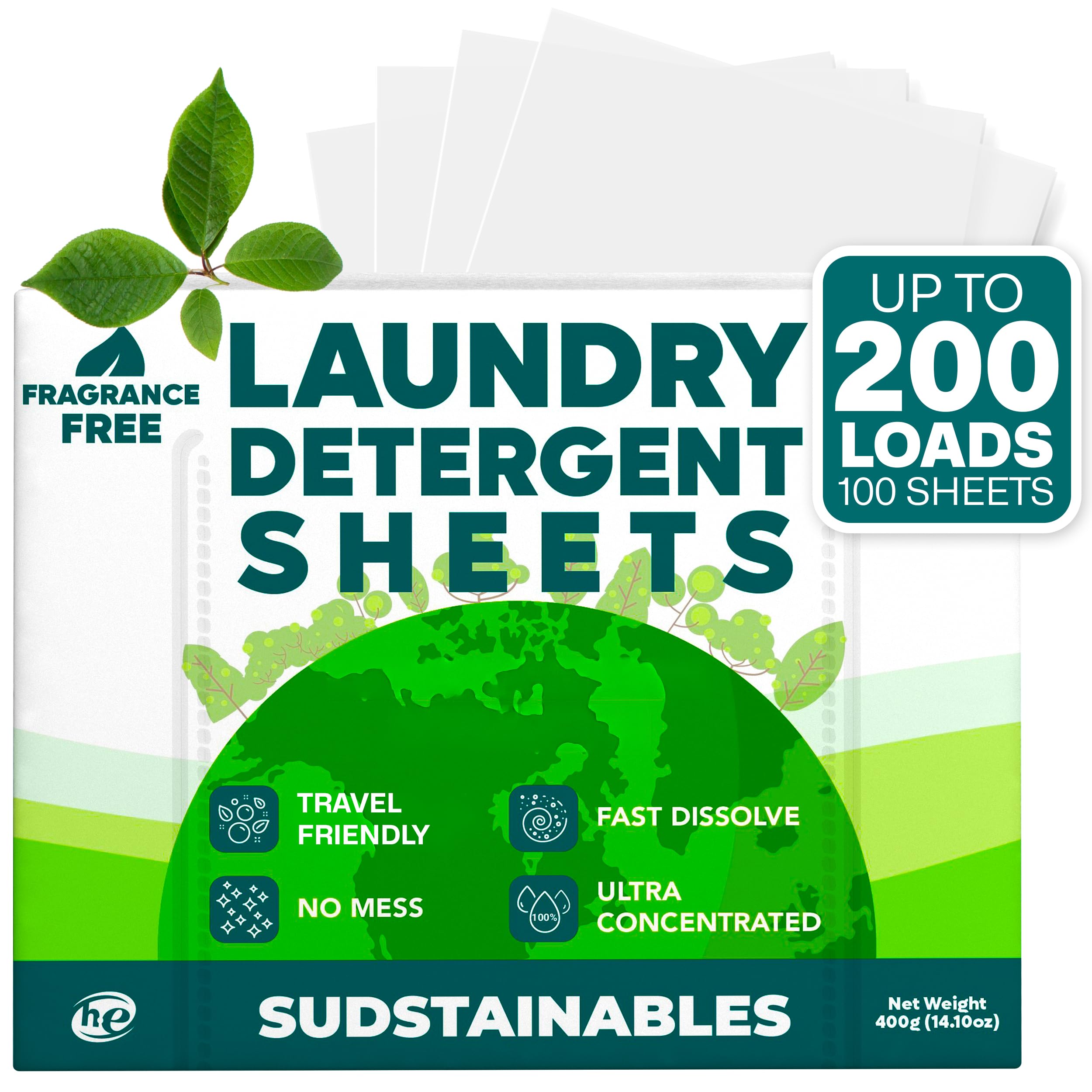 Sudstainables Laundry Detergent Sheets 200 Loads – Dissolvable Laundry Sheet for Washing Machines, Compact Alternative to Liquid & Powder Detergent, Travel-Friendly Soap | Fresh Linen
