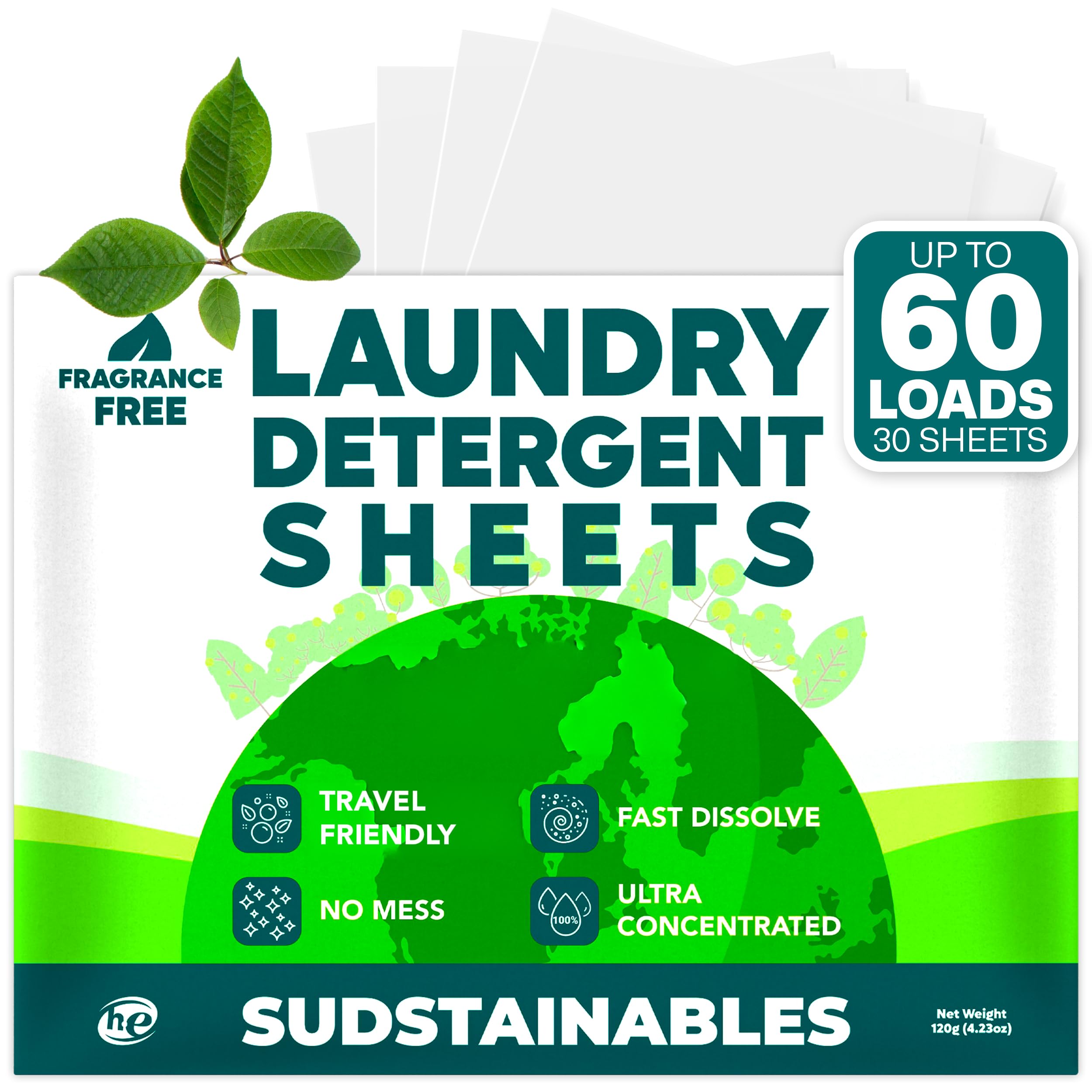 Sudstainables Laundry Detergent Sheets 200 Loads – Dissolvable Laundry Sheet for Washing Machines, Compact Alternative to Liquid & Powder Detergent, Travel-Friendly Soap | Fresh Linen