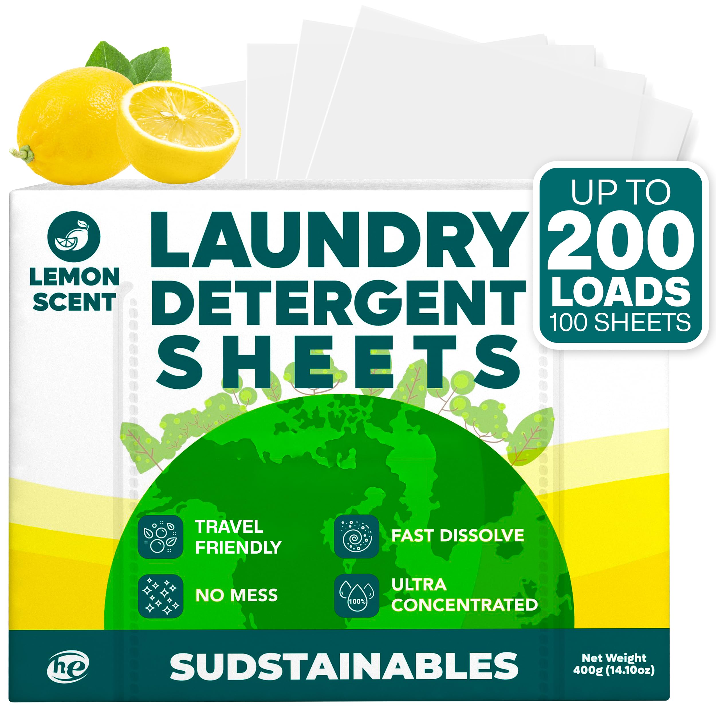Sudstainables Laundry Detergent Sheets 200 Loads – Dissolvable Laundry Sheet for Washing Machines, Compact Alternative to Liquid & Powder Detergent, Travel-Friendly Soap | Fresh Linen