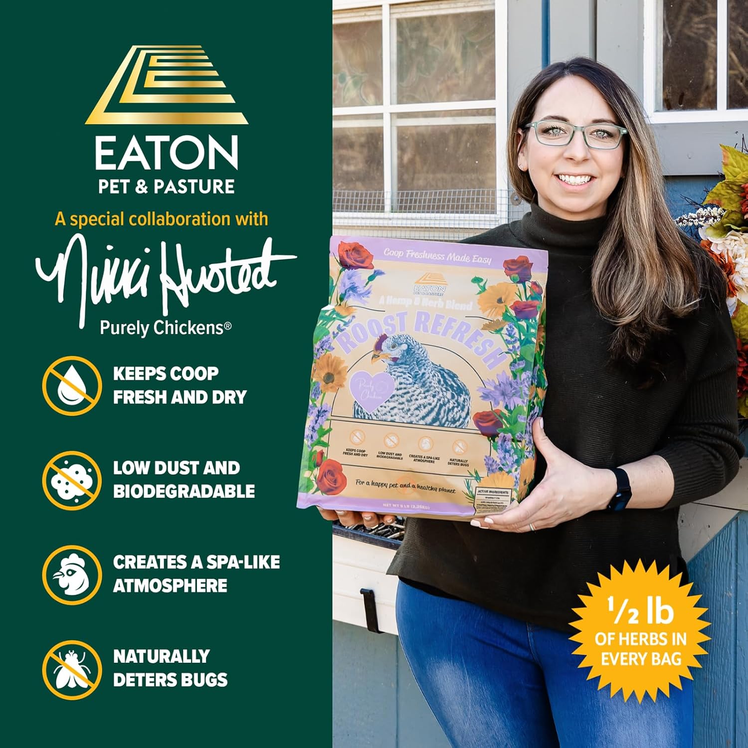 Eaton Pet and Pasture Roost Refresh, Aromatic Herb and Hemp Blend, Odor Eliminator, Coop Freshness Made Easy, 5LB