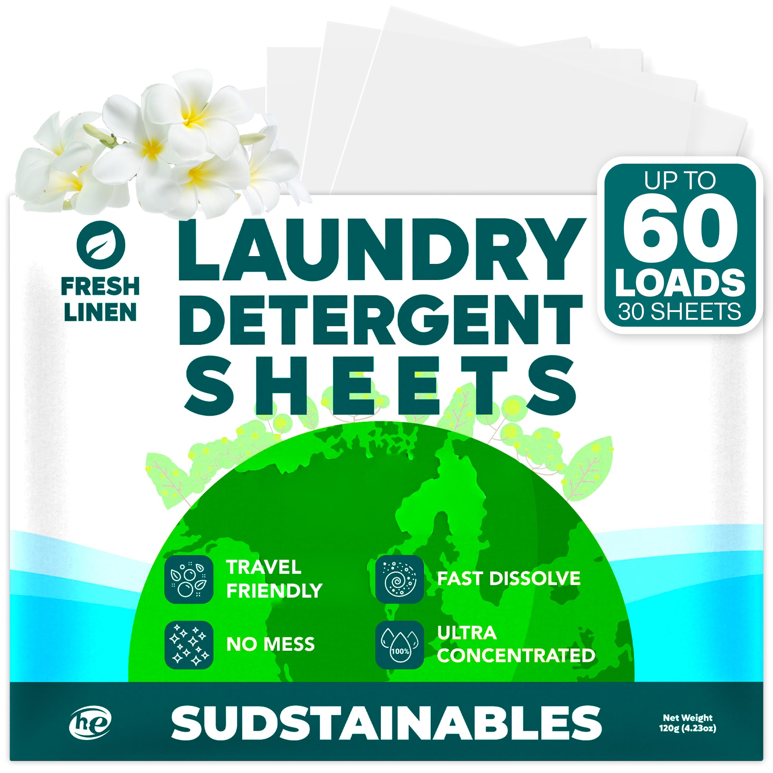Sudstainables Laundry Detergent Sheets 200 Loads – Dissolvable Laundry Sheet for Washing Machines, Compact Alternative to Liquid & Powder Detergent, Travel-Friendly Soap | Fresh Linen