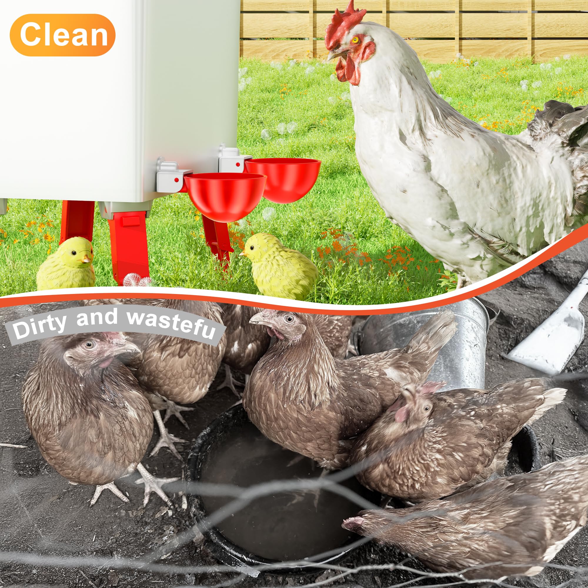 Chicken Waterer Cups, 6 Pack Automatic DIY Chicken Water Cups with 3/8'' Hole Saw